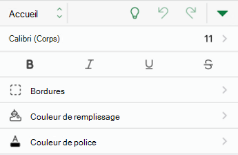 Options de mise en forme de police dans Excel pour iOS