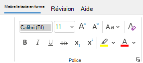 Mettre en forme un groupe de texte dans Outlook.