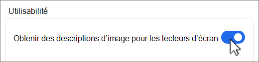 Capture d’écran du bouton Obtenir les descriptions d’image.