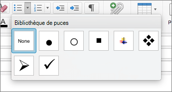 Options de style de puce disponibles dans la bibliothèque de puces dans Outlook pour Mac.