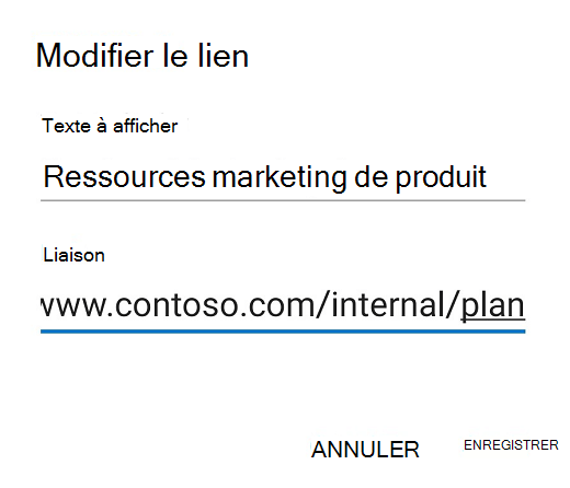 Boîte de dialogue Modifier le lien Outlook pour Android.