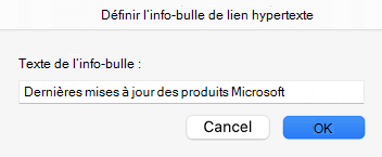 Conseil d’écran pour le lien hypertexte dans Outlook