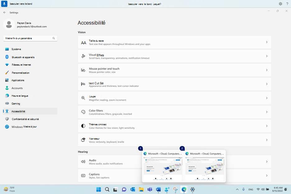 Deux instances d’application avec des superpositions de nombre affichées dans la barre des tâches lors de l’utilisation de l’accès vocal