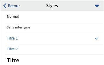 Commande Styles, avec l’option Titre 1 sélectionnée