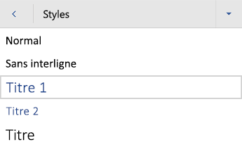 Word pour Android menu styles de titre