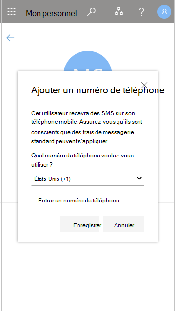 Ajouter le numéro de téléphone d'un utilisateur dans Mon personnel