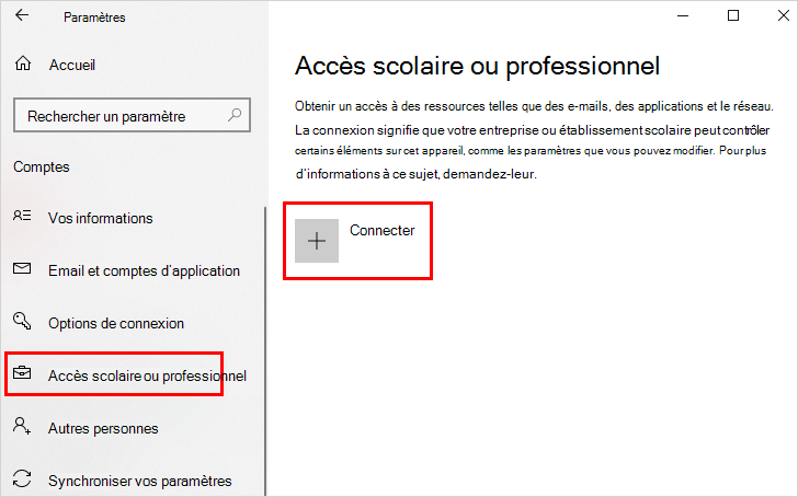 Accès Professionnel ou scolaire avec liens de connexion