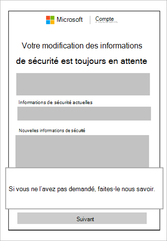 Capture d’écran des informations de sécurité en attente et d’une légende montrant annuler cette demande