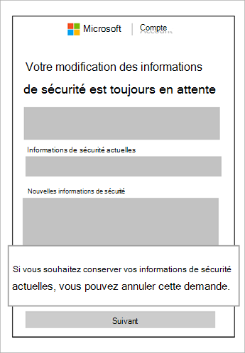 Capture d’écran de la fenêtre de modification des informations de sécurité est toujours en attente