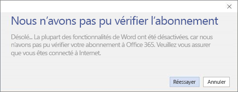 Capture d’écran du message d’erreur Impossible de vérifier l’abonnement