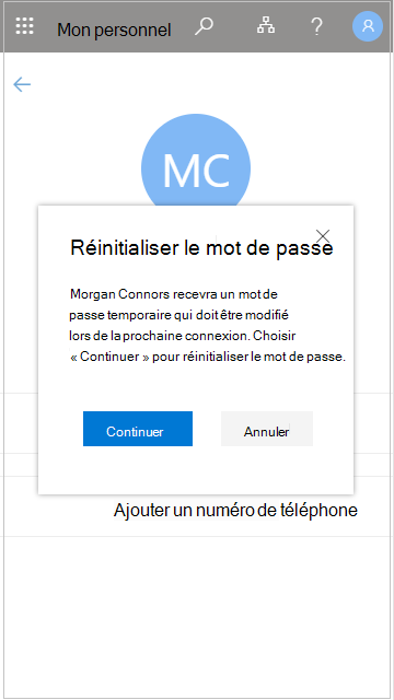 Réinitialiser le mot de passe d'un utilisateur dans Mon personnel