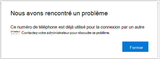 Message d’erreur lorsque votre numéro de téléphone est déjà utilisé]