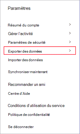 Menu des paramètres de Dashlane avec l’option Exporter les données mise en surbrillance.