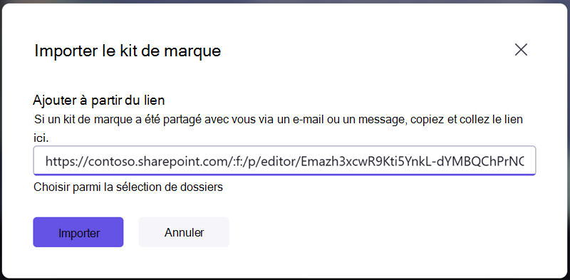 Importez un kit de marque en entrant un lien de partage que vous avez reçu d’une autre personne.