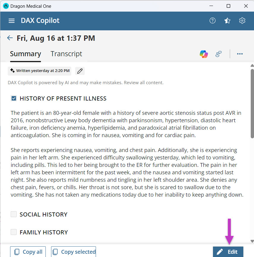 Image shows Summary tab in desktop with edit option