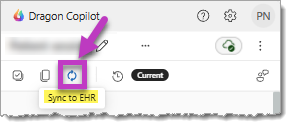 Le bouton Synchroniser avec le DMI dans Dragon Copilot incorporé dans une application de DMI mobile.