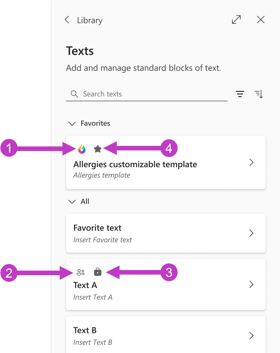 Bibliothèque > Liste de textes avec icônes