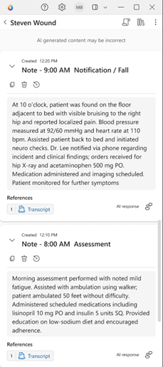 Section Notes de soins.