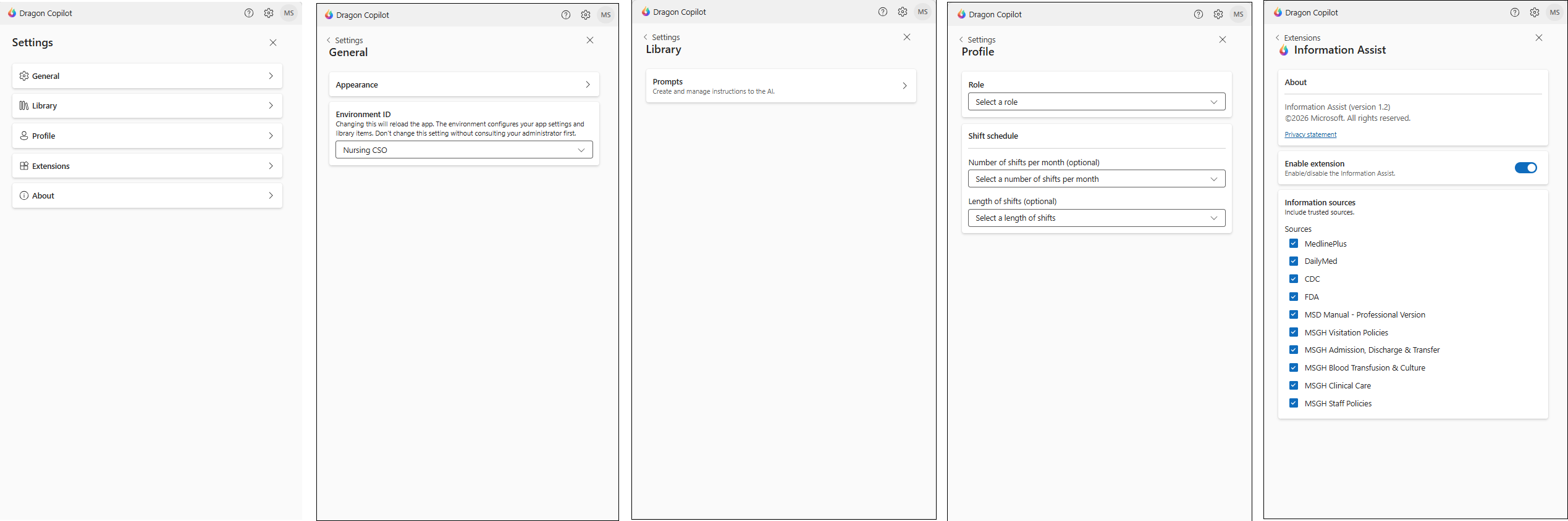 Options et pages du menu Paramètres.