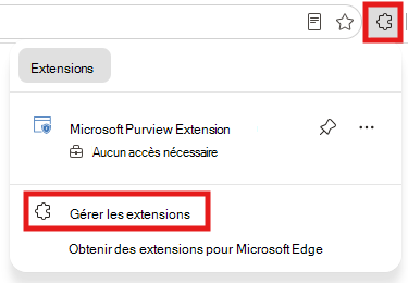 Capture d’écran de Gérer les extensions.