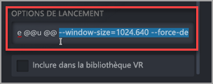 Où ajouter les arguments supplémentaires aux options de lancement sur le raccourci Microsoft Edge Beta dans Steam.