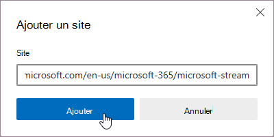 Capture d’écran de la boîte de dialogue Ajouter un site à exclure.