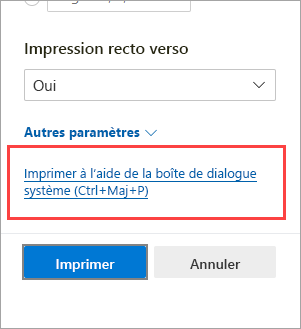 Imprimer à l’aide de la boîte de dialogue système
