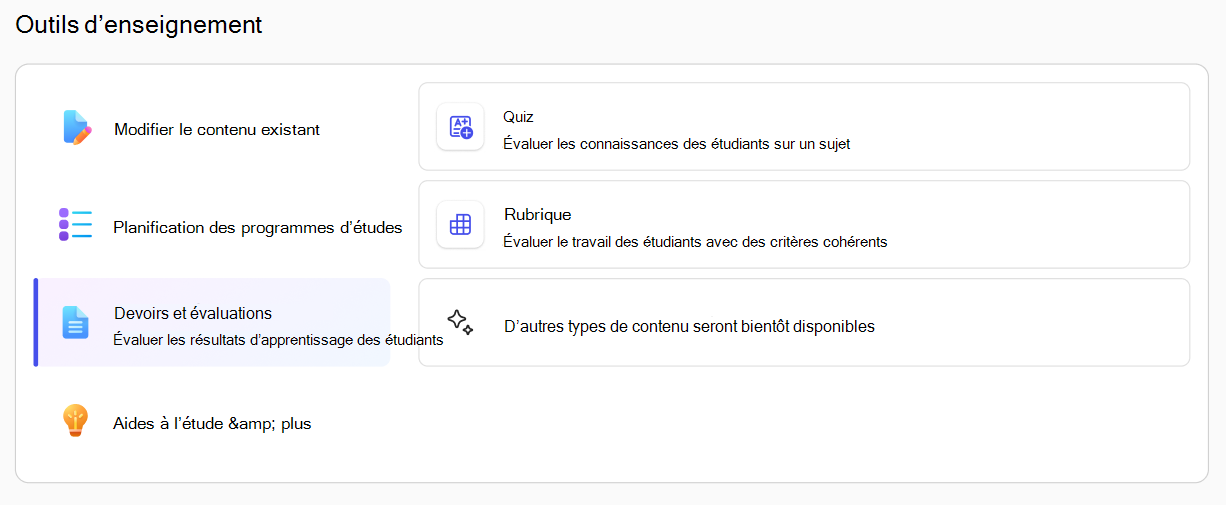 Outils d’enseignement dans Teach