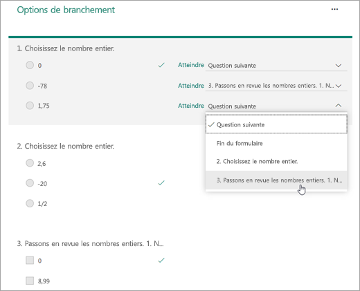 Capture d’écran de la question de branchement.