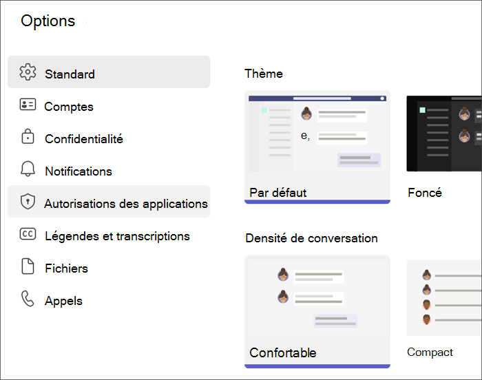 Capture d’écran des paramètres Teams à partir d’un profil d’étudiant. Les autorisations d’application sont mises en surbrillance.