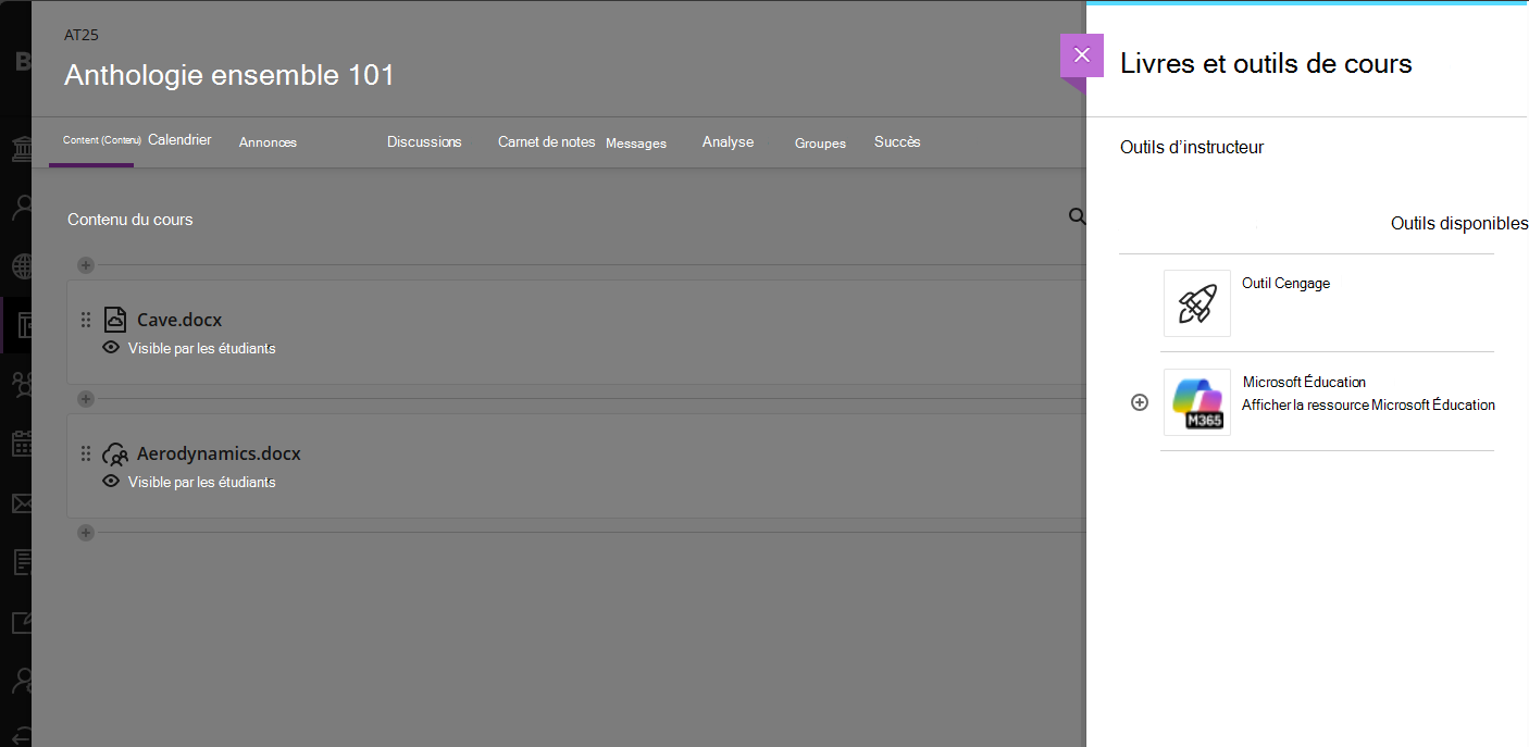 Sélection des livres et outils Blackboard pour Microsoft Éducation