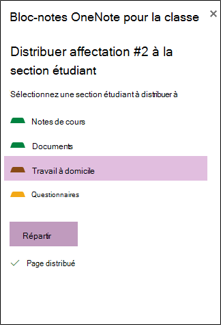 Exemple d’affectation distribuée dans OneNote sur le Web