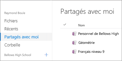 Capture d’écran des noms de bloc-notes.