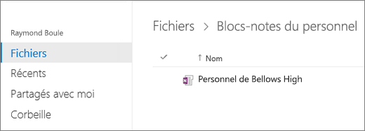 Capture d’écran des blocs-notes du personnel enseignant.