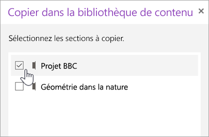 Choisissez les sections que vous souhaitez copier.