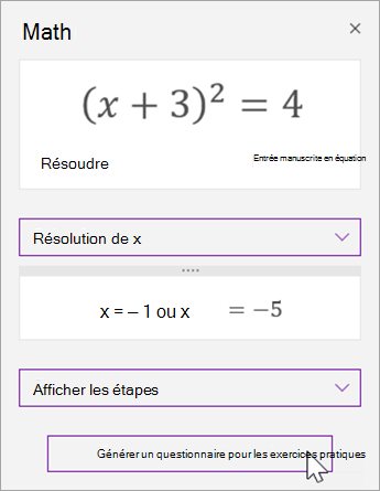 Sélectionnez Générer un questionnaire pour les exercices pratiques.