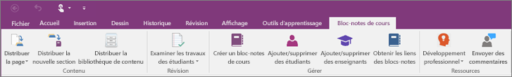 Onglet Bloc-notes pour la classe.