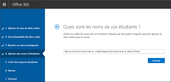 Capture d’écran montrant comment ajouter des noms d’étudiants au créateur de notebook.
