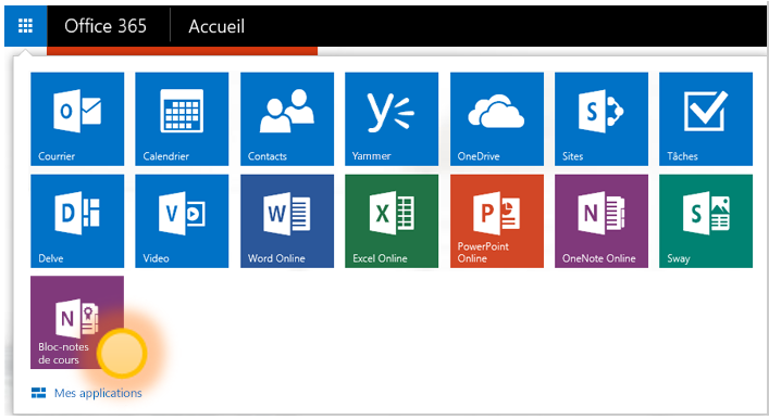 Capture d’écran de l’application Bloc-notes de cours OneNote