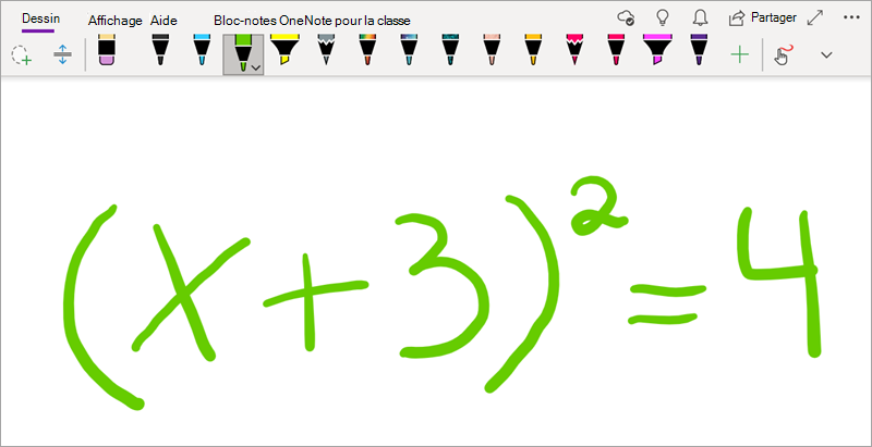 Écrire une équation mathématique dans OneNote pour Windows 10