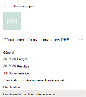 Canaux dans une équipe PLC.