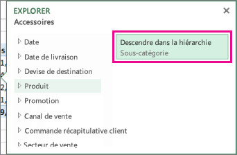 Bouton Descendre dans la hiérarchie dans la zone Explorer