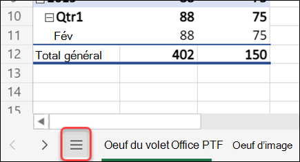 Bouton de menu Toutes les feuilles