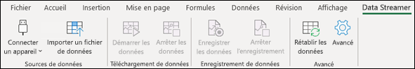 Complément Data Streamer sur menu du ruban Excel