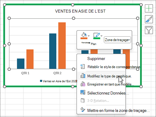 Menu contextuel du graphique avec le bouton droit