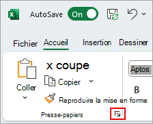Capture d’écran montrant où se trouve la zone de lancement du Presse-papiers Excel.