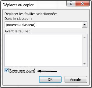 La zone Créer une copie case activée se trouve en bas de la boîte de dialogue.