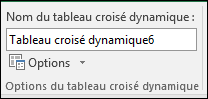Renommer un tableau croisé dynamique à partir des outils > de tableau croisé dynamique Zone Analyser > le nom du tableau croisé dynamique
