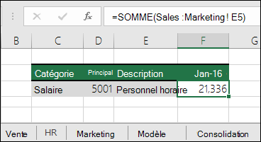 Formule de référence de feuille 3D Excel