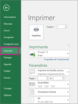 Cliquez sur Fichier > et imprimer pour afficher l’aperçu de votre feuille de calcul